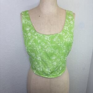Midnight Sky Green cotton blend Crop Top Size L, Floral, spring, fresh, casual